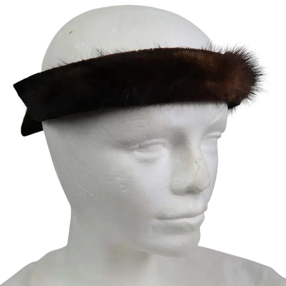 Vintage 50s Brown Mink Fur Headband Hair Facsinator